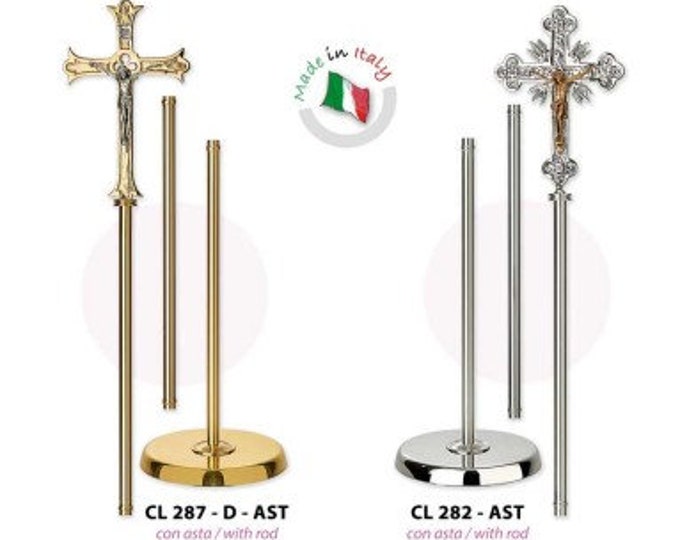 Processional Crucifix with brass rod, two models available, of Italian artisan production