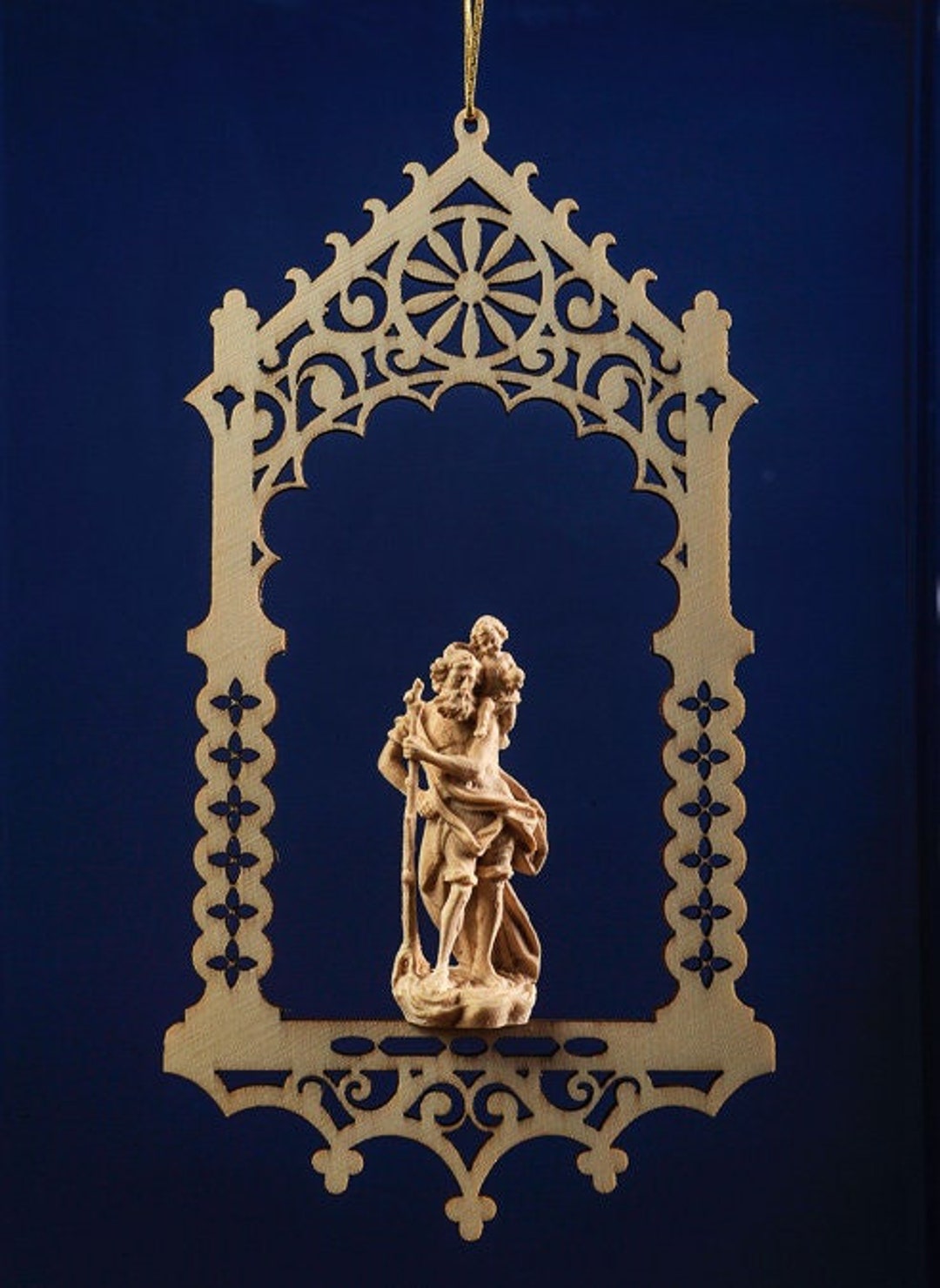 Statue des Heiligen Christophorus in der Nische, geschnitzt in