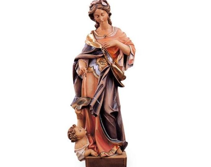 Sculpture of Saint Elizabeth carved in Valgardena wood, hand-decorated and handcrafted in Italy.