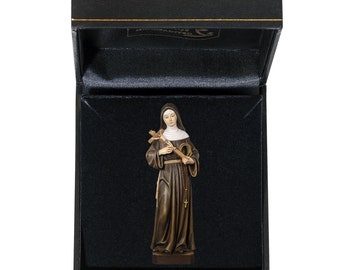 Statue of Santa Rita with deluxe case carved in Val Gardena wood and hand decorated of Italian artisan production