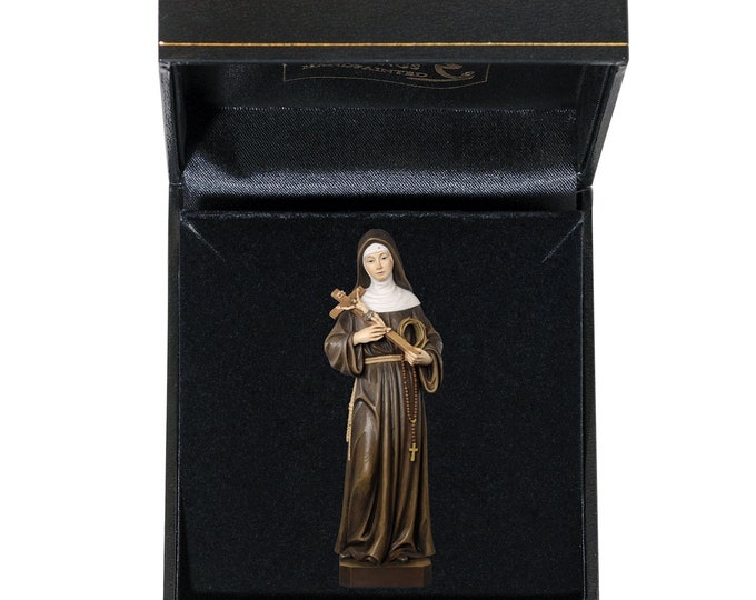 Statue of Santa Rita with deluxe case carved in Val Gardena wood and hand decorated of Italian artisan production