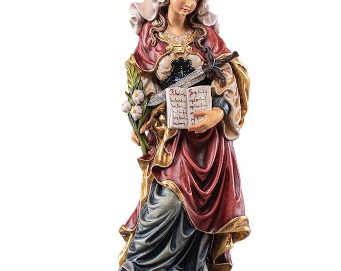 Statue of Saint Sophia carved from Valgardena wood and hand-decorated, handcrafted in Italy.