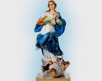 Statue of the Immaculate Conception of Our Lady cm 90 (35.43 inches) hand-decorated resin, painted or glass eyes, Italian artisan production