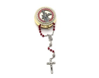 Rosary of Saint Michael the Archangel, in crystal, 5 mm diameter grain, metal case diameter 5.6 cm, handcrafted in Italy