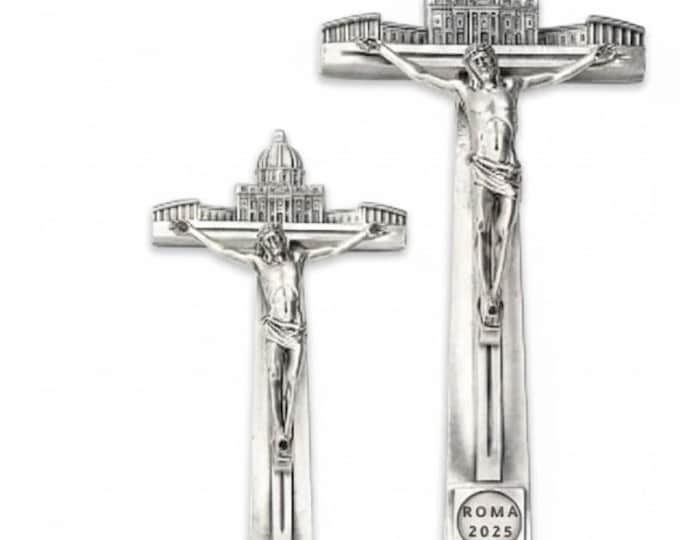 Jubilee 2025 Crucifix in oxidized metal, two sizes available, handcrafted in Italy