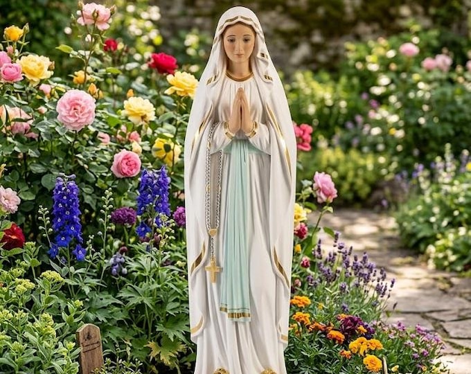 Statue of Our Lady of Lourdes, 60 cm (23.62 inches), hand-decorated resin, Italian artisan production