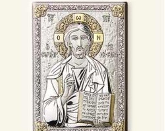 Silver icon painting of Jesus Christ, various sizes available, of Italian handicraft production