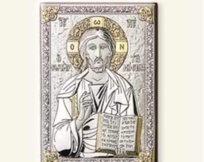 Silver icon painting of Jesus Christ, various sizes available, of Italian handicraft production