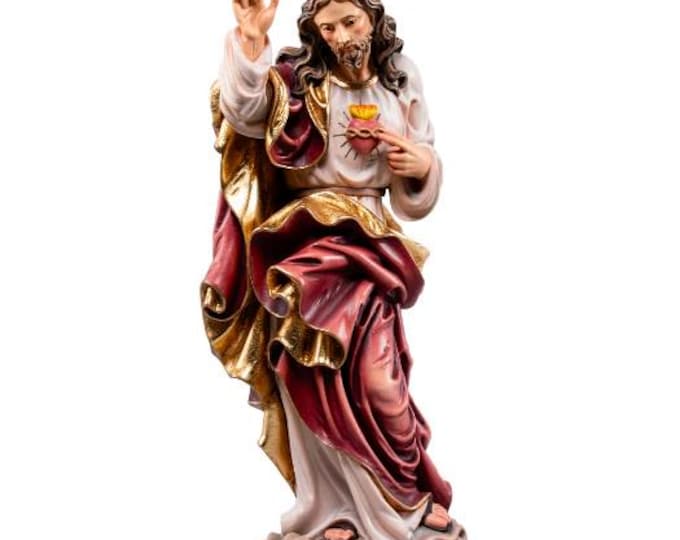 Statue of the Sacred Heart of Jesus, carved in Valgardena wood and hand-decorated, Italian artisan production, various sizes