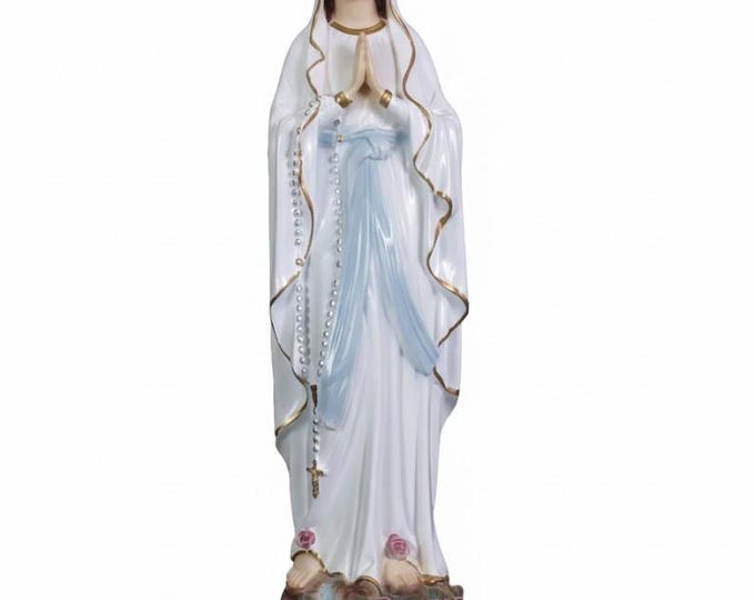 Statue of Our Lady of Lourdes, 50 x 14 cm (19.68 x 5.51 inches) made of marble resin, hand decorated, artisanal production