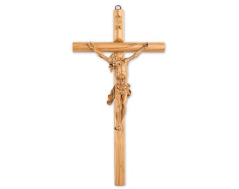Crucifix, cross made entirely of olive wood, various sizes available, Italian artisan production