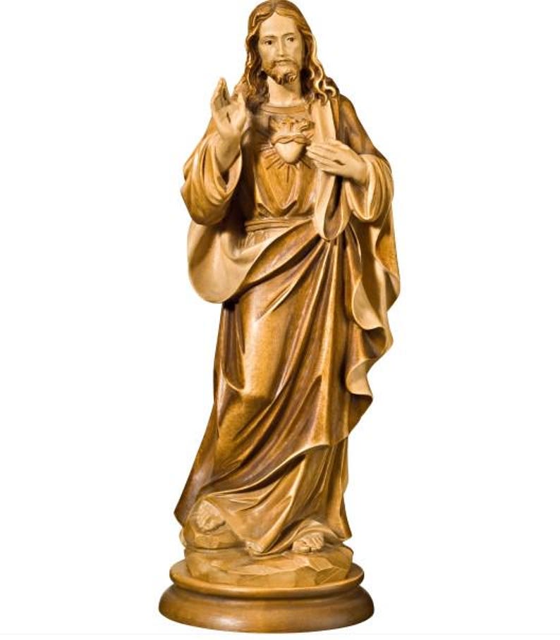 Statue of Jesus Sacred Heart, Carved in Valgardena Wood, Hand-decorated ...