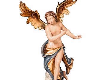 Neapolitan-style freestanding angel sculpture, carved from Valgardena wood and hand-decorated, made in Italy, available in various sizes.