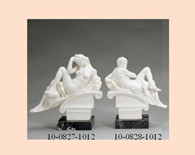 Pair of classical sculptures "Day and Night by Michelangelo", cm 24 and cm 22 (9.44 and 8.66 inches) in alabaster powder, made in Italy