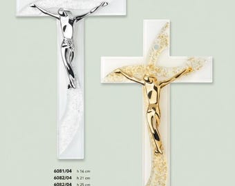 Crucifix made entirely of Murano glass, handcrafted in Italy, various colours and sizes available