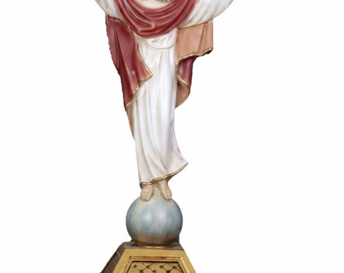 Statue of Risen Jesus Christ with base, 44 X 21.5 (17.32 x 8.46 inches) in hand-decorated resin marble, artisanal production