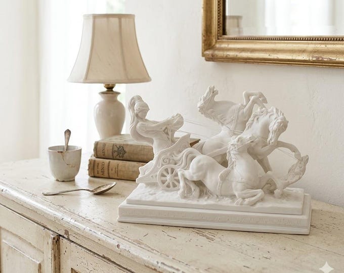 Classical sculpture "Roman Quadriga", in alabaster powder, 18 x 21 cm (7.08 x 8.26 inches) handcrafted in Italy