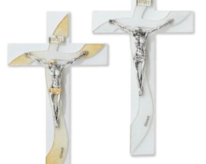 Crucifix made entirely of wood and Murano glass, handcrafted in Italy, various colours and sizes available