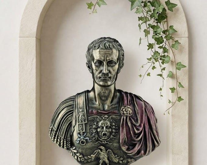 Classical sculpture bust of Julius Caesar, 19 cm (7.48 inches) in bronzed resin marble, handcrafted, made in Italy