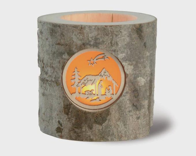 Nativity scene lantern candle holder 13 cm (5.11 inches) carved in Valgardena wood, artistic carving, handcrafted in Italy