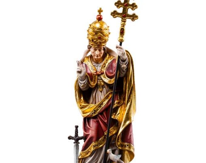 Statue of Saint Fabiano, carved in Valgardena wood and hand-decorated, Italian artisan production, various sizes