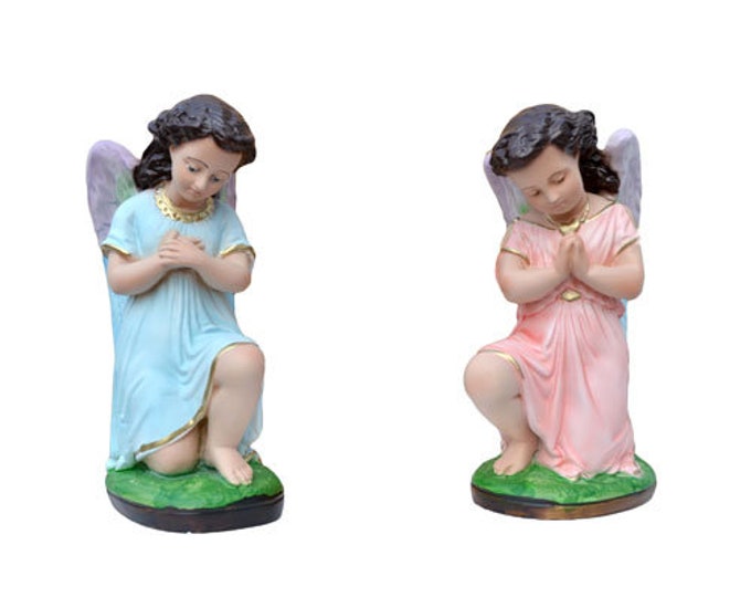 Pair of angels in adoration cm 25 (9.84 inches) in hand-decorated resin of Italian artisan production