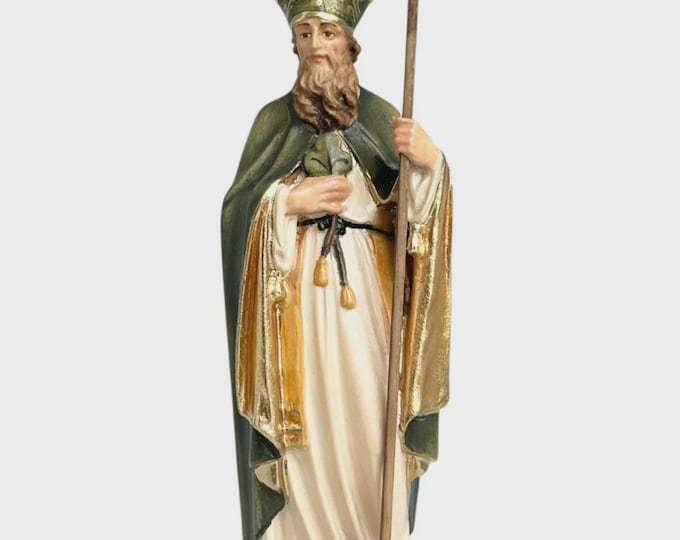 St. Patrick's statue carved from Valgardena wood, hand-decorated, Italian artisan production, various sizes.