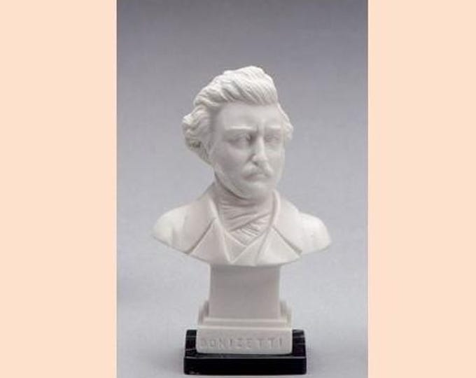 Gaetano Donizetti bust sculpture cm 11 (4.33 inches) in alabaster powder, marble base, handcrafted, made in Italy