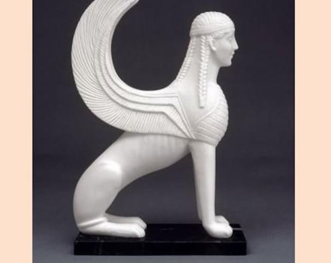 Classical sculpture " Sphinx of the Nassi ", cm 26 (10.23 inches) in alabaster powder, marble base, handcrafted, made in Italy