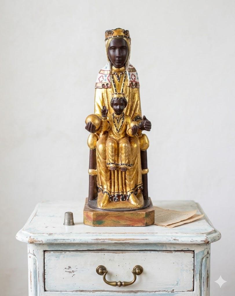 Statue of the Black Madonna of Montserrat Carved in Valgardena