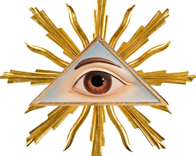 God's Eye sculpture carved from Valgardena wood and hand-decorated, handcrafted in Italy.