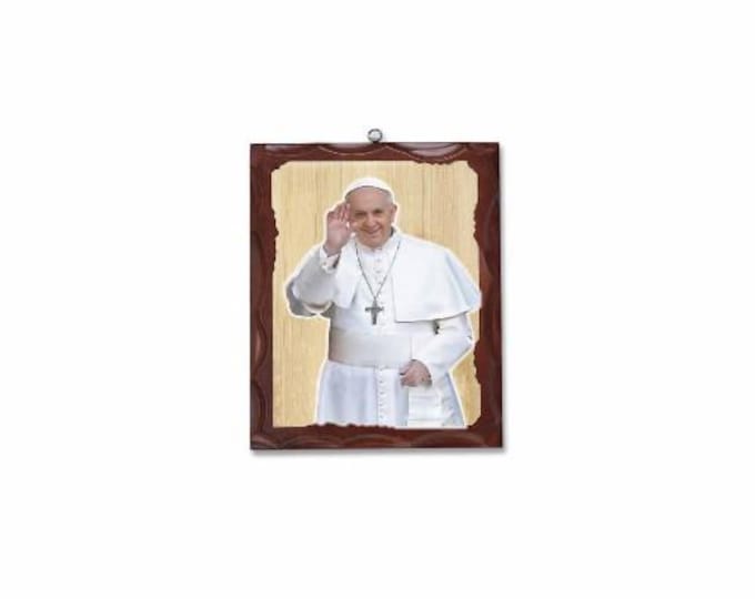 Icon painting on wooden canvas of Pope Francis, Jorge Mario Bergoglio, walnut color 22 cm (8.66 inches) of Italian artisan production