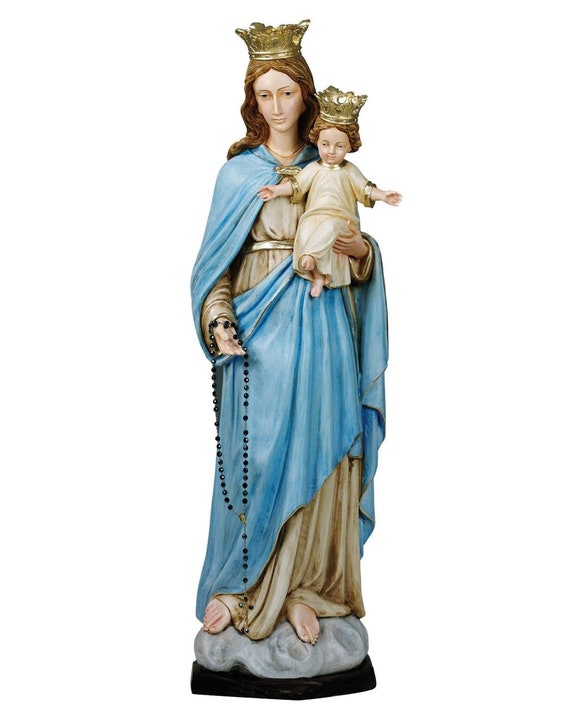 Statua Madonna Del Rosario In Resina SHALOM | Altezza 12 Cm In Confezione Regalo Con Preghiera