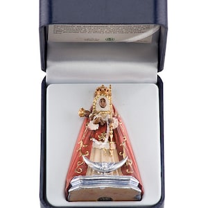 Estatua de la Madonna della Candelaria caja de lujo tallada en madera de Valgardena decorada a mano de producción artesanal italiana