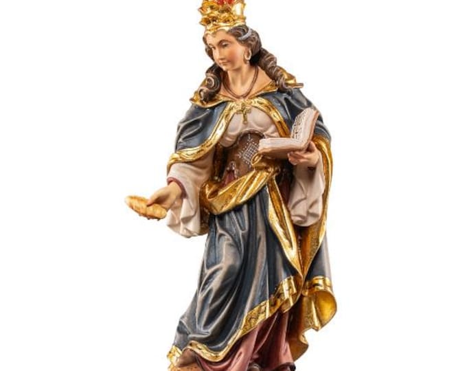 Sculpture of Saint Renata with bread carved in Valgardena wood, hand-decorated and handcrafted in Italy.