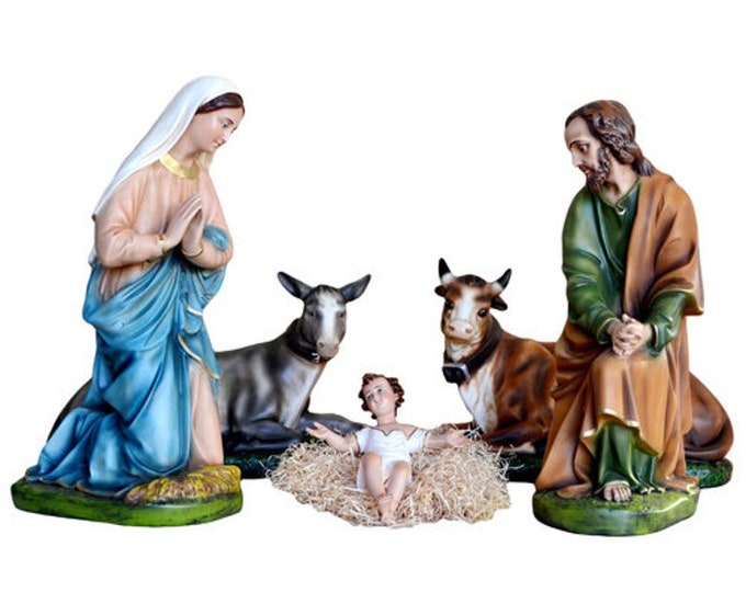 Complete nativity scene cm 65 (25,59 inches) composed of 5 pieces in hand-decorated resin of Italian artisan production