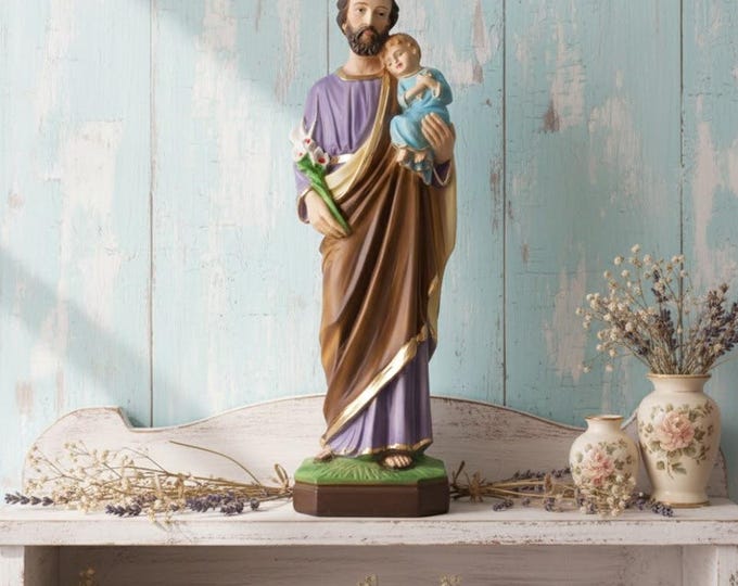 Statue of Saint Joseph 30 cm (11.81 inches) in solid resin marble decorated by hand, Italian artisan production