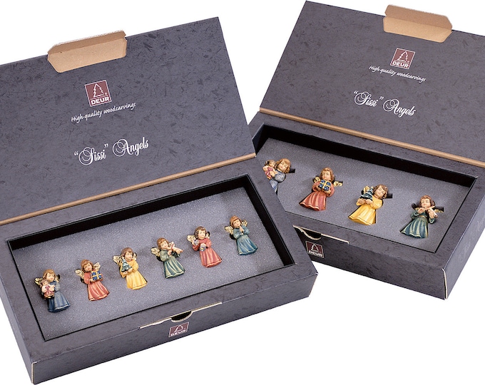 Set of angels to hang, carved in valgardena wood and hand-decorated with Italian artisan production