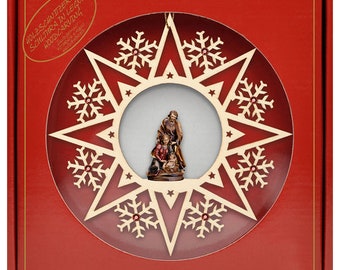 Hanging nativity scene with deluxe case carved from Valgardena wood and hand-decorated, Italian artisan production