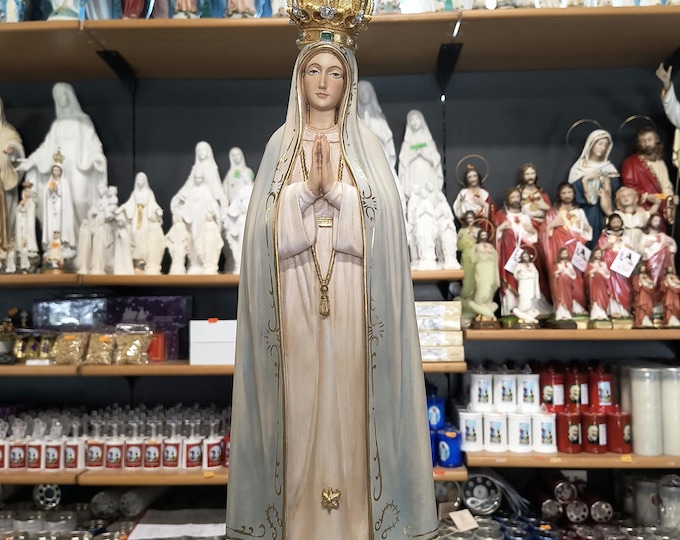 Statue of Our Lady of Fatima with crown cm 53 (20.86 inches) carved in Valgardena wood hand decorated Italian artisan production