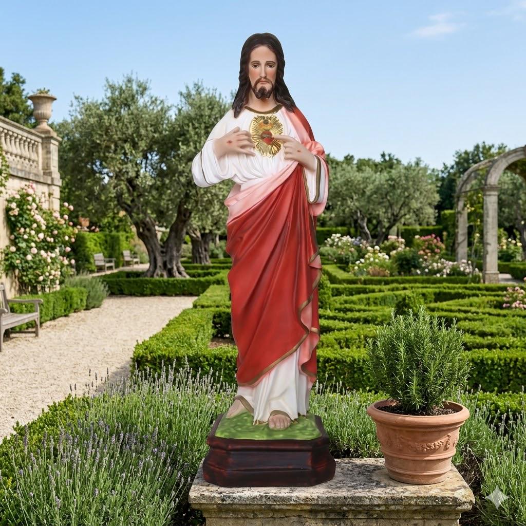 Statue of Jesus Sacred Heart cm 61 (24.01 inches) in hand-decorated ...