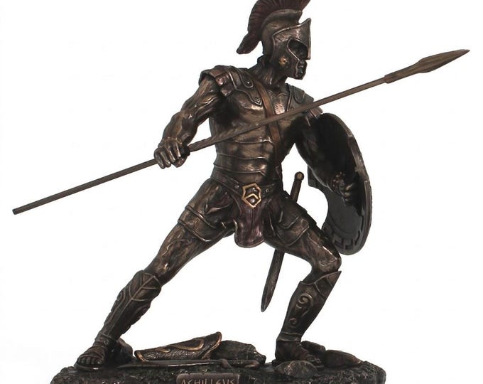 Classical sculpture of Achilles, 22 cm (8.66 inches) in bronzed resin marble, handcrafted, made in Italy