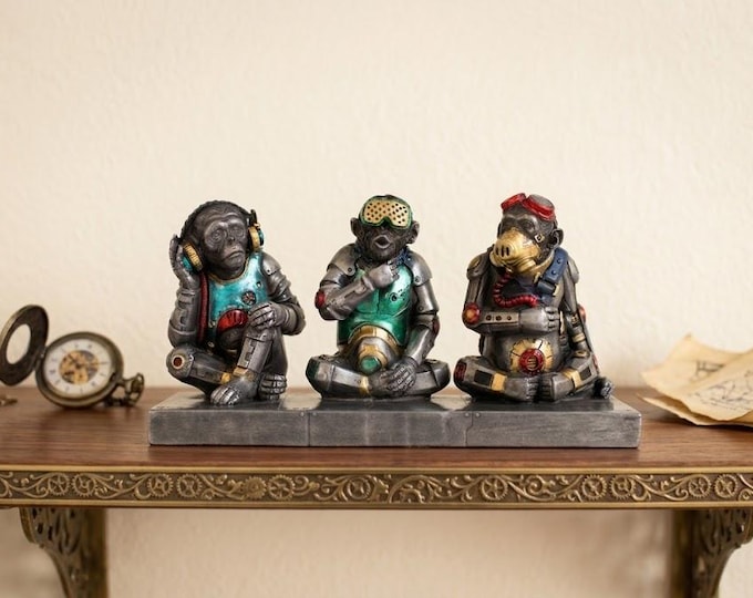 Classic sculpture I do not see, I do not hear, I do not speak, 8 cm (3.14 inches) in bronzed resin marble, handcrafted in Italy