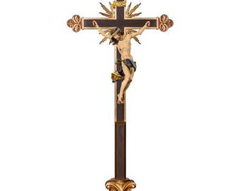 Baroque Crucifix on pedestal, carved in Valgardena wood and hand decorated, various sizes, handcrafted in Italy