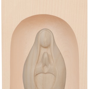Candle holder with sculpture of the Madonna in prayer, carved in Valgardena wood, hand decorated, Italian production