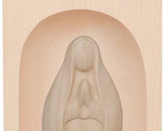 Candle holder with sculpture of the Madonna in prayer, carved in Valgardena wood, hand decorated, Italian production