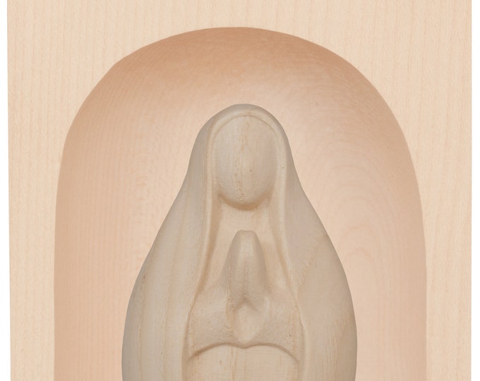 Candle holder with sculpture of the Madonna in prayer, carved in Valgardena wood, hand decorated, Italian production