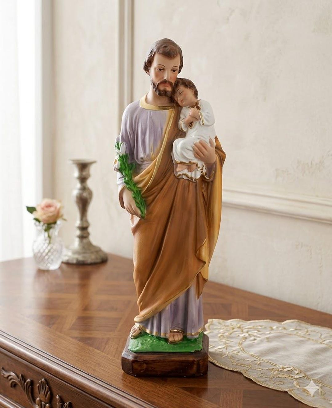 イタリアのアンリ（ANRI）社製 聖ヨセフ（St. Joseph）像 Statue of Saint Joseph 40 Cm (15.74 Inches) in Marble Resin Hand