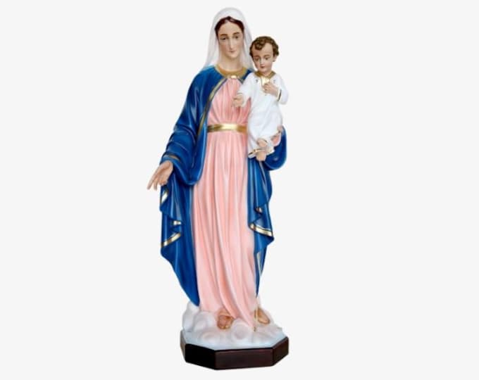 Madonna with child statue cm 110 (43.30 inches) in hand-decorated resin with painted or glass eyes, handcrafted in Italy