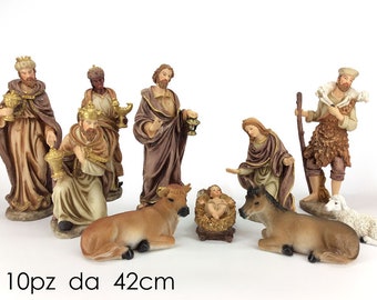 Complete nativity scene cm 42 (16,53 inches) composed of 10 pieces in resin antique decoration ideal for exteriors and interiors